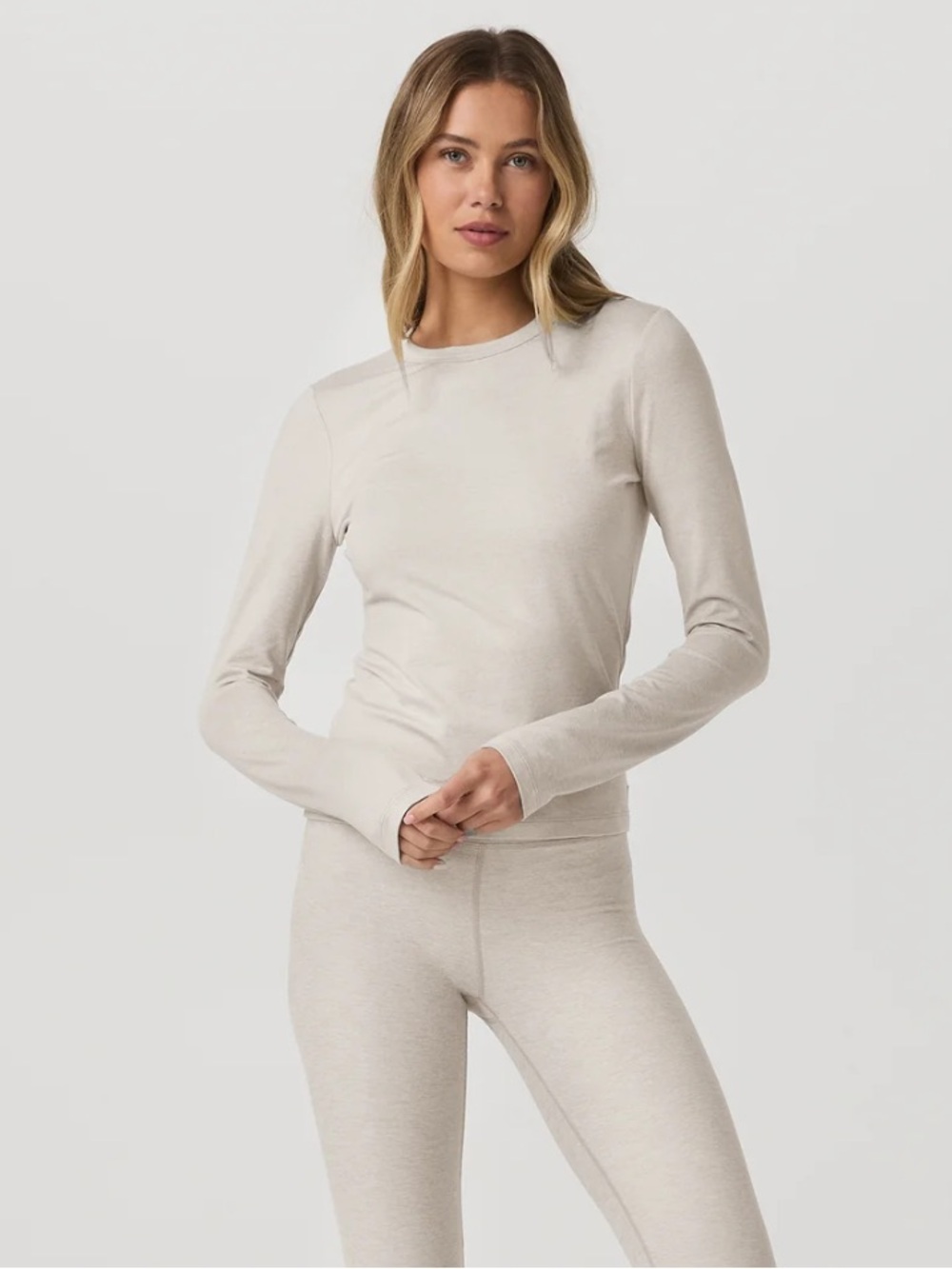 Vuori Long Sleeve Halo Essential Crew Tee In Ecru Heather Athleisure SZ M